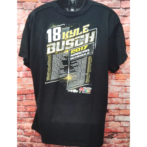 NASCAR Kyle Busch #18 Bold Joe Gibbs Racing Black Tee Shirt 2017 Schedule - Picture 2 of 6